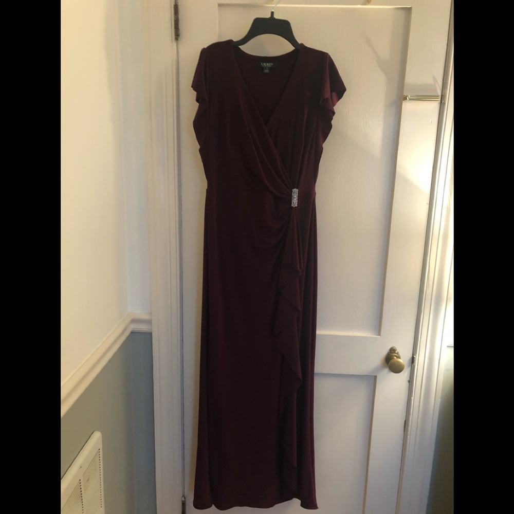 Gown and faux fur wrap